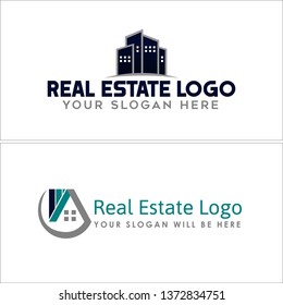 Gray blue green line art building roof combination logo design vector suitable for real estate building business construction