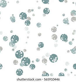 Gray, blue grunge circles seamless pattern on white background. Messy grungy round geometrical shapes. Vector illustration.