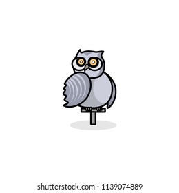 Gray blue owl on a perch flat vector drawing
