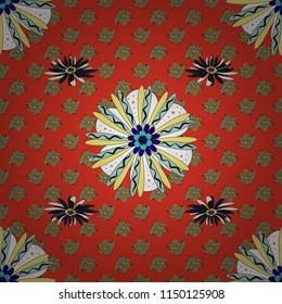 Gray, blue and red background. Seamless abstract floral pattern. Geometric flower vector ornament. Stylish graphic design.