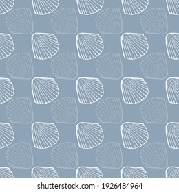 Gray Blue Textured Shell Seamless Pattern background. A simple texture featuring contour shells in a geometric style. Good for beach apparel, accessories and home decor.