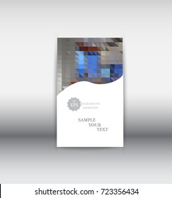 Gray blue triangles vertical banner with sample text, abstract geometric banner vector template.