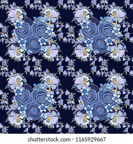 Gray, blue and violet roses for fabric or embroidery.