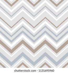 Gray blue and white chevron ikat ornament geometric abstract fabric seamless pattern, vector