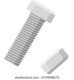 gray bolt and nut on a white background