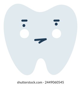 Gray bored tooth Emoji Icon. Cute tooth character. Object Medicine Symbol flat Vector Art. Cartoon element for dental clinic design, poster