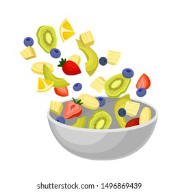 Gray bowl with slices of fruit. Vector illustration on a white background.