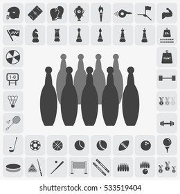 Gray bowling pins and ball icon illustration isolated vector sign symbol