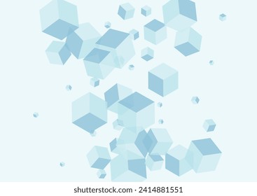 Gray Box Background Blue Vector. Geometric Technology Illustration. Blue-gray Cube Flying Template. Style Design. Sky Blue Scatter Polygon.