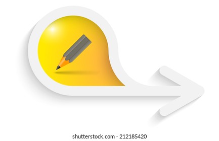 gray box for text with arrow and pencil