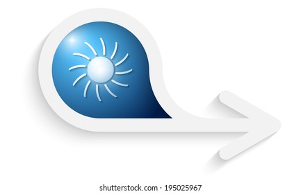 gray box for text with arrow and sun