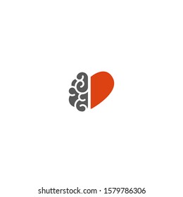 Gray brain with red heart icon. Intellect, phsychology, knowledge simple pictogram isolated on white. flat vector illustration. Emotions vs logic. Creative, love, romanric sign