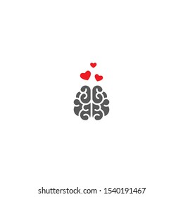 Gray brain with red hearts icon. Intellect, phsychology, knowledge simple pictogram isolated on white. flat vector illustration. Creative, love, romanric sign