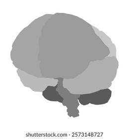 Gray brain with a white background. The brain is drawn in a very simple way, with no detail. Concept of simplicity and minimalism