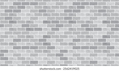 Gray brick wall seamless pattern, vector background, rectangular bricks, light and dark tones.