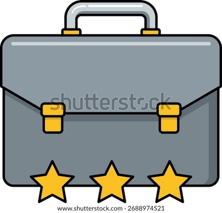 Gray briefcase with yellow clasps and three yellow stars portfolio luggage