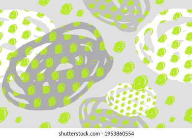 with gray and bright green spots in free drawing style for teenagers and surface design