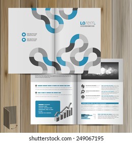 Gray brochure template design with blue round pattern. Cover layout