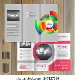 Gray brochure template design with color round elements. Cover layout