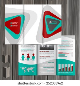 Gray brochure template design with color triangle elements. Cover layout