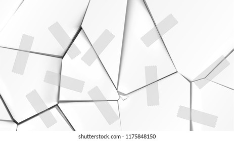 Gray broken surface with tapes, vector illustration