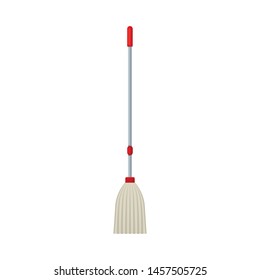 Gray broom on a long handle. Vector illustration on white background.