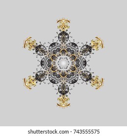 Gray, brown and beige silhouette snow flake sign. Graphic element decoration. Vector illustration. Flat design. Snowflake mosaic icon. Symbol winter, frozen, Christmas, New Year holiday.