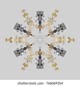 Gray, brown and beige snowflakes. Christmas pattern with snowflakes abstract background. Holiday design for Christmas and New Year fashion prints. Gray, brown and beige colors. Vector illustration.