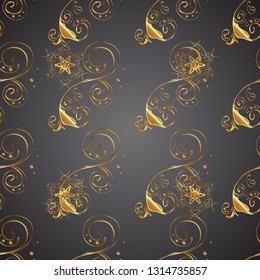 Gray and brown colors with golden elements. Vector golden floral ornament brocade textile and glass pattern. Gold metal with floral pattern. Seamless golden pattern.