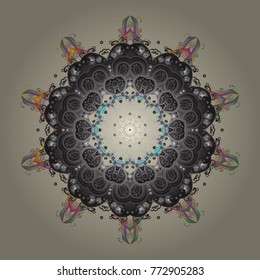 Gray, brown, green, neutral and beige snowflakes. Holiday design for Christmas and New Year fashion prints. Christmas pattern with snowflakes abstract background. Vector illustration.