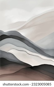 Gray and Brown Watercolor Mountains Vector Art Painting