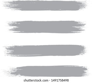Gray brush stroke set isolated on white background. Brush stroke for grey ink paint, grunge backdrop, dirt banner, watercolor design and dirty texture.Creative art concept, vector illustration