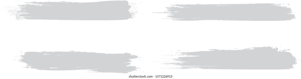 Gray brush stroke set isolated on white background. Trendy brush stroke for gray ink paint, grunge splash, dirt banner, watercolor design and dirty texture. Creative art concept, vector illustration