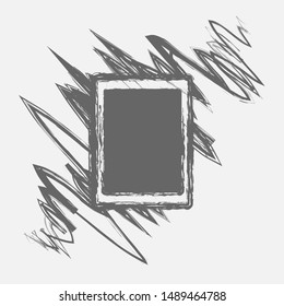 gray brush strokes background with rectangle frame. Grunge, paint, sketch. Vector illustration