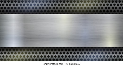 Gray brushed stainless steel vector pattern for banner, presentation. Iron gradient, texture with black perforated. Silver metal background.