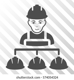 Gray Builder Management toolbar pictogram. Vector pictogram style is a flat symbol on diagonally hatched transparent background.