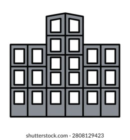 A gray building with many windows and a modern architectural style stands tall