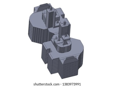 Gray building in the white background