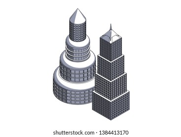 Gray buildings in the white background