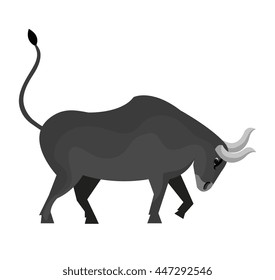 Gray bull angry cartoon isolated on white background, vector illustration.