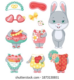 Gris Bunny muñeca de papel con ropa para el verano