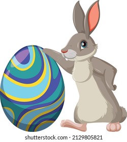 Gray bunny and decorated egg illustration