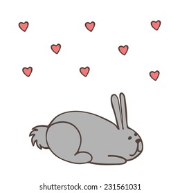 Gray bunny in love  with red hearts