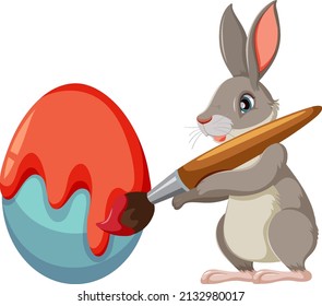 Gray bunny painting on egg illustration