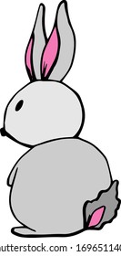Gray bunny with pink ears on a white background. Vector doodle. Easter