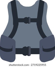 A gray buoyant life jacket with adjustable straps and side pockets.