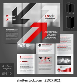 Gray business vector brochure template design with red and black arrows