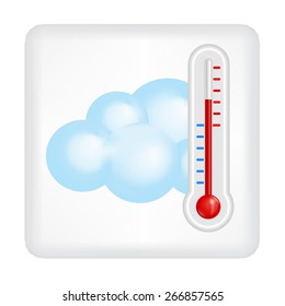 Gray button with blue cloud and red thermometer vector