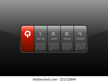 Gray buttons on the black panel. Red layout of glossy interface. Vector elements.