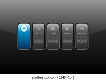 Gray buttons on the black panel. Blue layout of glossy interface. Vector elements.